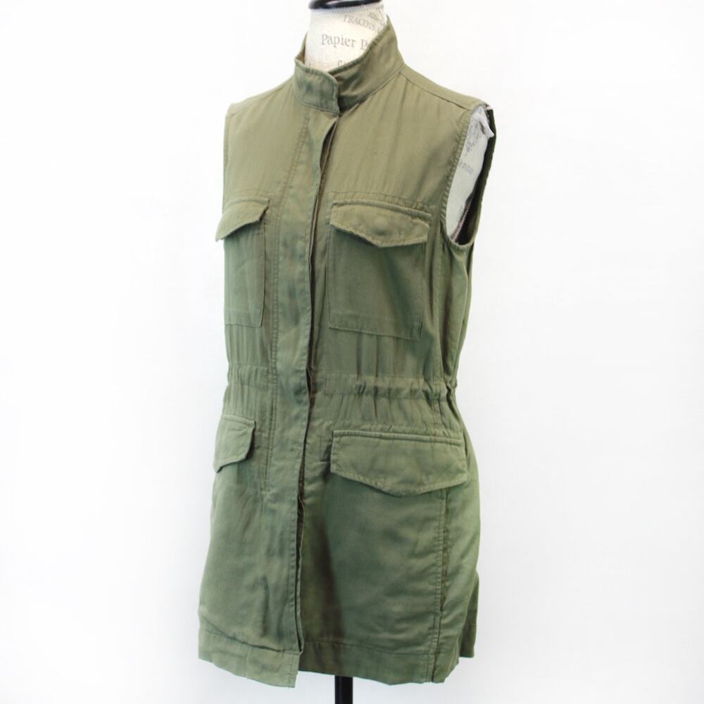 Gap Y2K Zip Elastic Waist Stand Neck Military khaki utility vest dress Small